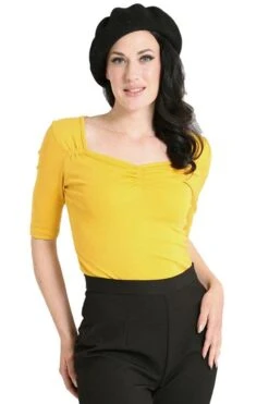 Hell Bunny Philippa Top In Mustard