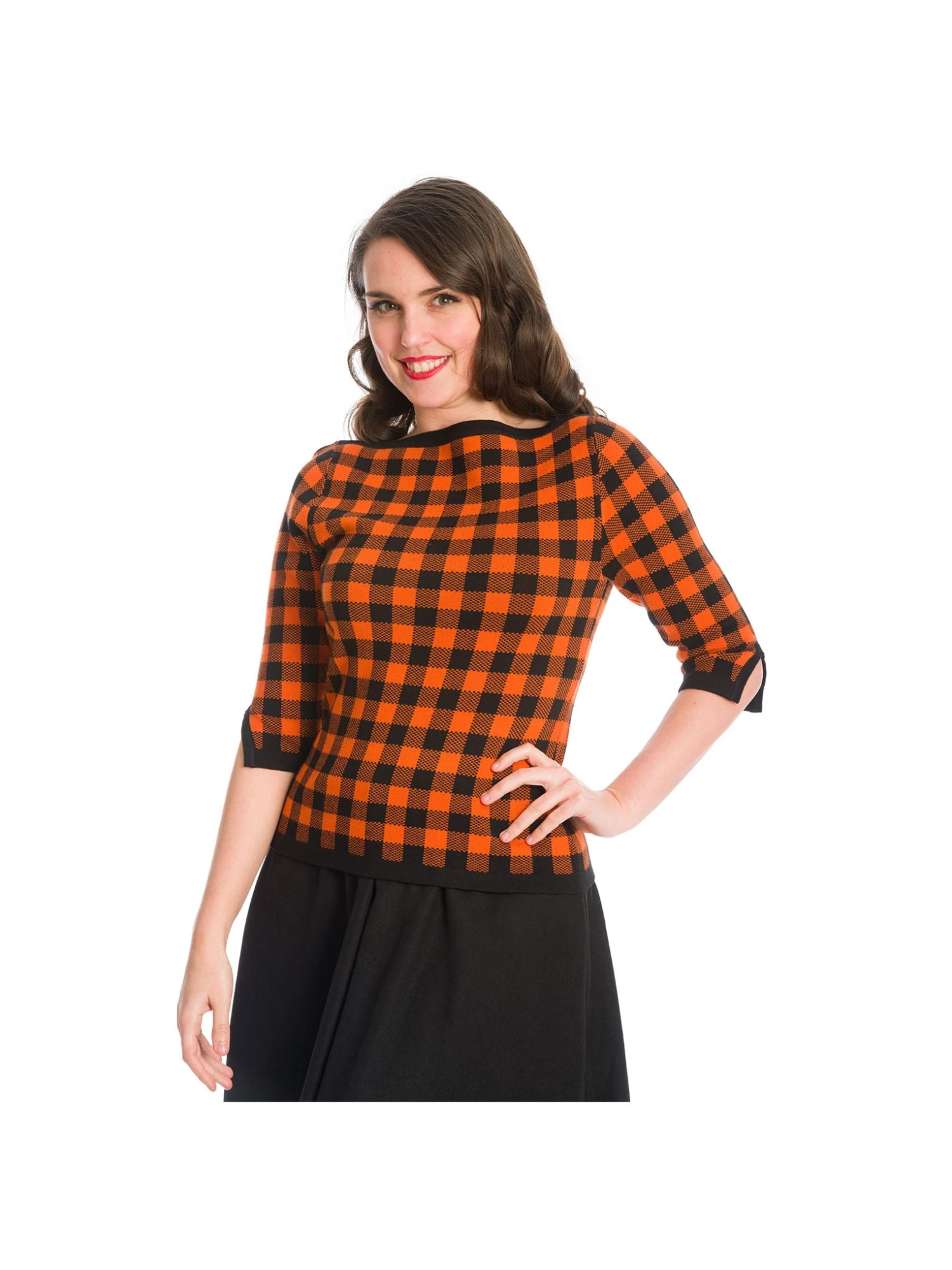 Banned Houndstooth Knit Top In Orange - Image 3