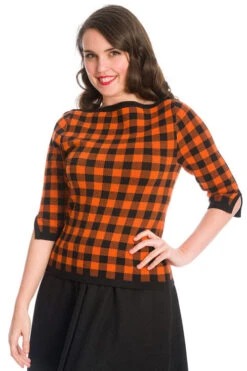 Banned Houndstooth Knit Top In Orange