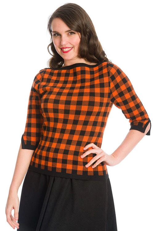 Banned Houndstooth Knit Top In Orange