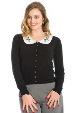 Banned Happy Holly Cardigan In Black Christmas