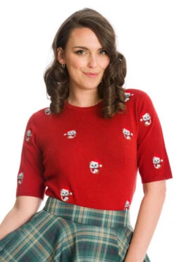 Banned Holly Cat Top In Red Christmas