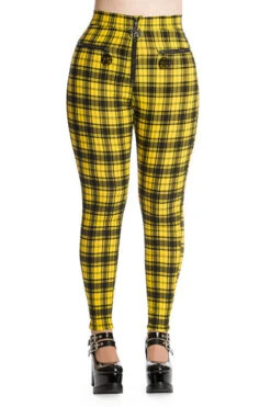 Banned Damien Stretch Skinny Trousers In Yellow Tartan