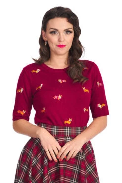 Banned The Queens Corgi Top In Burgundy Christmas