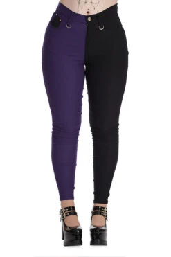 Banned Bailey Half And Half Stretch Skinny Trousers In Purple And Black