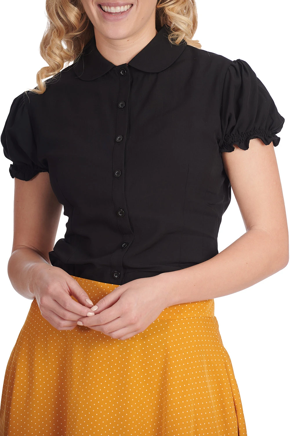Banned Betsy Bloom Blouse In Black Office Perfect! - Image 5