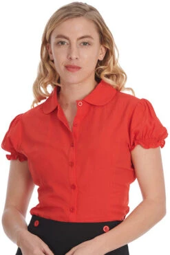 Banned Betsy Bloom Blouse In Red Office Perfect!