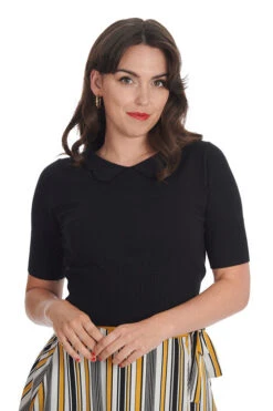 Banned Sweet Sunny Collared Top In Black Knitted