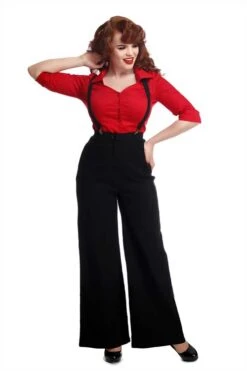 Collectif Glinda Trousers In Black High Waist Suspenders Removable