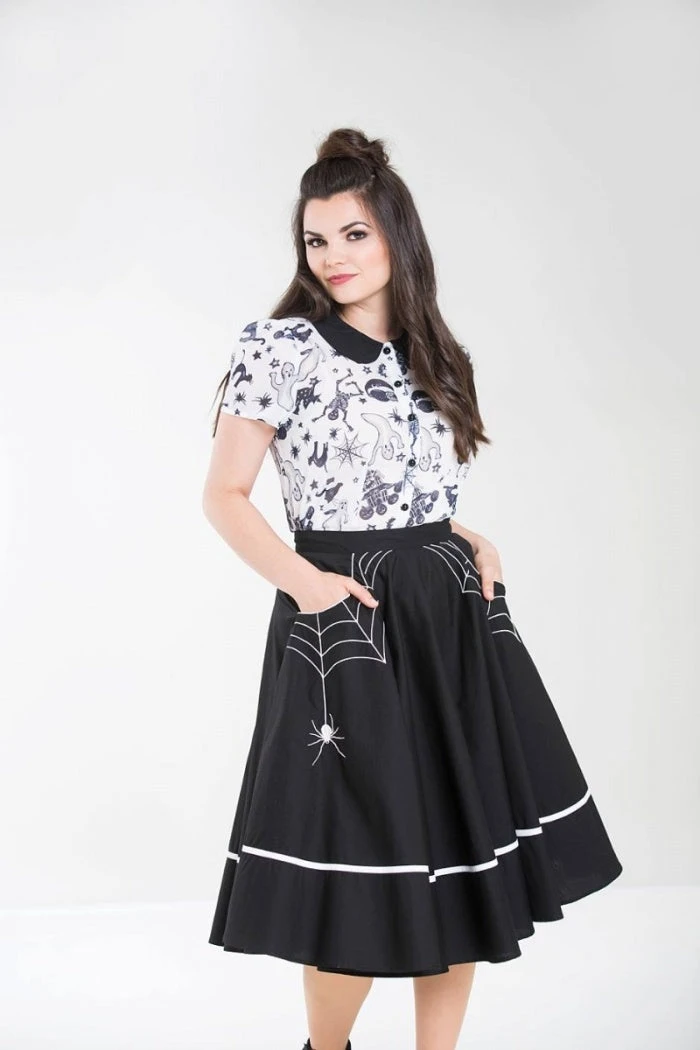 Hell Bunny Miss Muffet 50's Skirt In Black With White Trims - Image 2