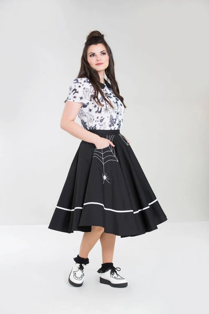Hell Bunny Miss Muffet 50's Skirt In Black With White Trims - Image 3