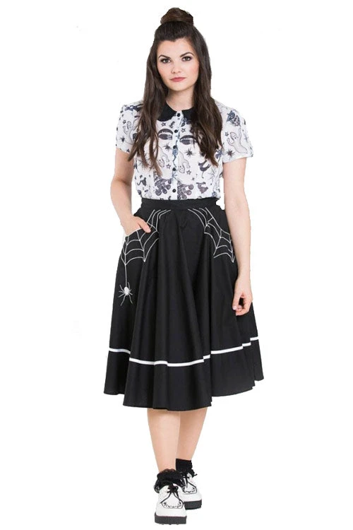Hell Bunny Miss Muffet 50's Skirt In Black With White Trims