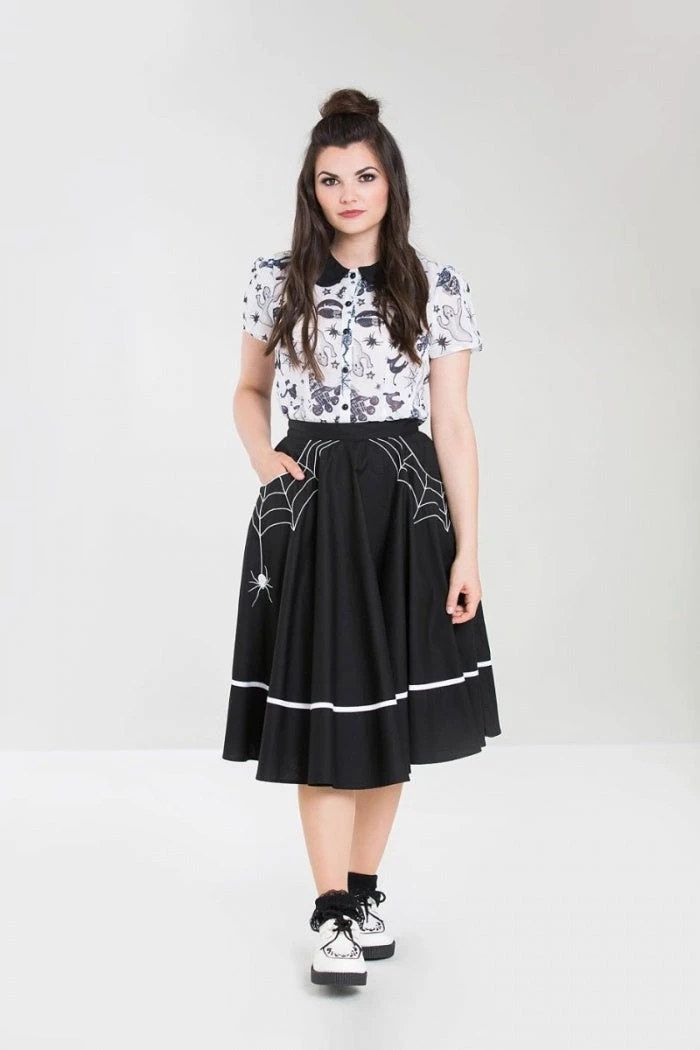 Hell Bunny Miss Muffet 50's Skirt In Black With White Trims - Image 4
