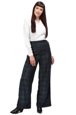 Collectif Baylee Blackwatch Tartan Check Wide Leg Trousers