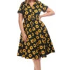 Collectif Caterina Swing Dress In Sunflower Print