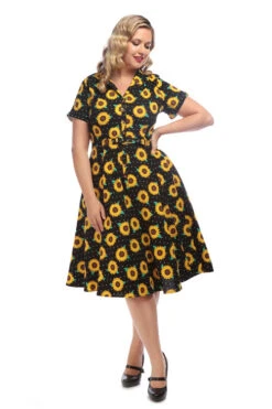 Collectif Caterina Swing Dress In Sunflower Print