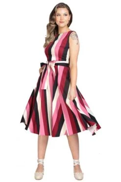 Collectif Frances Swing Dress In Bubblegum Stripe