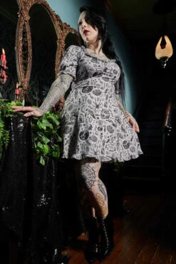 Sourpuss Betsy Dress In Night Walker Print Grey