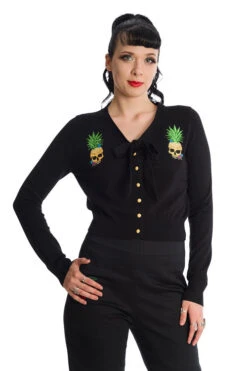 Banned Pineapple Skull Cardigan With Tie Neck