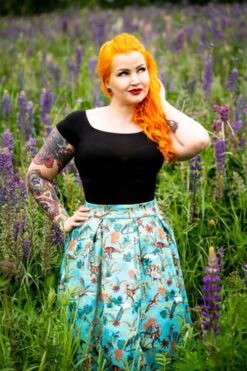 Dolly & Dotty Carolyn Box Pleat Skirt In Aqua Dinosaur Print