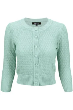 MAK Sweaters Chunky Vintage Knit Cardigan With 3/4 Sleeves In Aqua (Mint)
