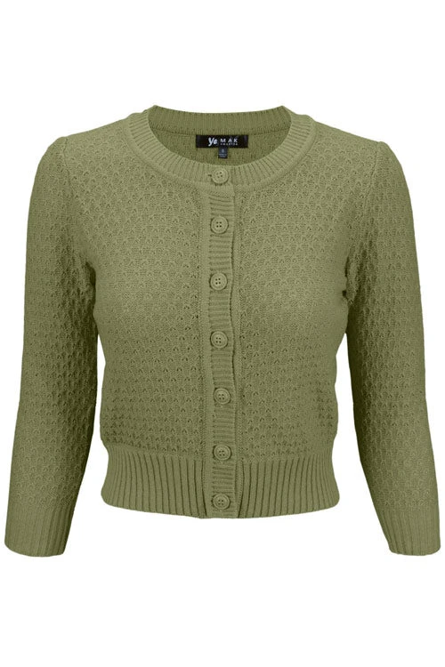 MAK Sweaters Chunky Vintage Knit Cardigan With 3/4 Sleeves In Olive