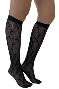 Pamela Mann Crescent Moon Net Knee Socks Black