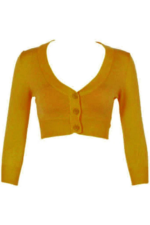 MAK Sweaters Cropped Cardigan With 3/4 Sleeves In Bronze (Mustard) - Image 2