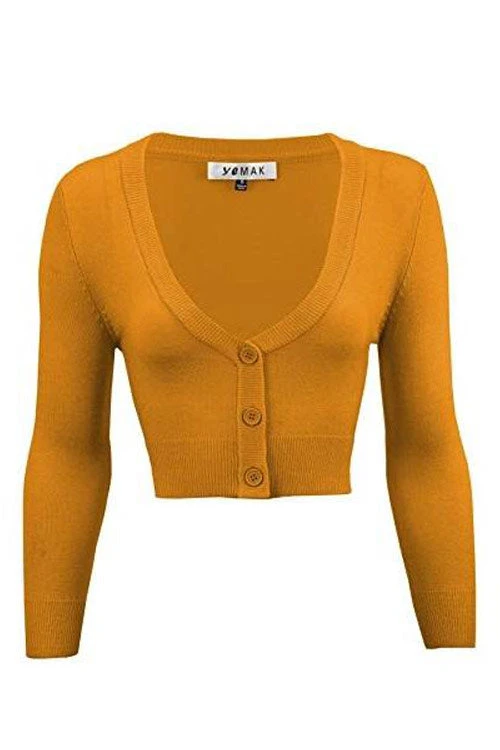 MAK Sweaters Cropped Cardigan With 3/4 Sleeves In Bronze (Mustard)
