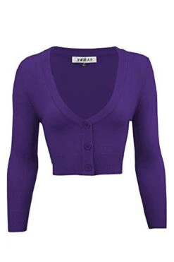 MAK Sweaters Cropped Cardigan With 3/4 Sleeves In Grape