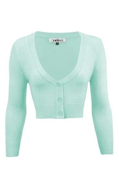 MAK Sweaters Cropped Cardigan With 3/4 Sleeves In Ice Blue