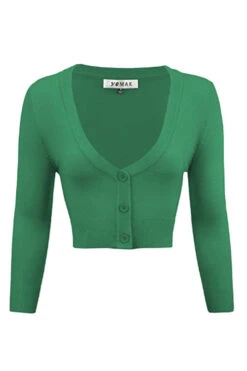 MAK Sweaters Cropped Cardigan With 3/4 Sleeves In Kelly Green