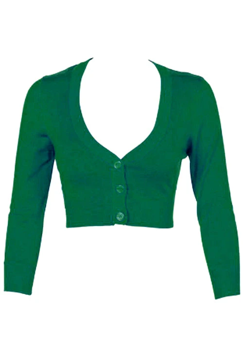 MAK Sweaters Cropped Cardigan With 3/4 Sleeves In Kelly Green - Image 2