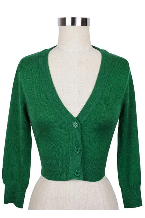 MAK Sweaters Cropped Cardigan With 3/4 Sleeves In Kelly Green - Image 3