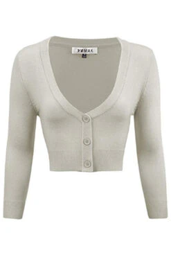 MAK Sweaters Cropped Cardigan With 3/4 Sleeves In Light Grey