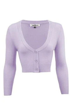 MAK Sweaters Cropped Cardigan With 3/4 Sleeves In Lilac