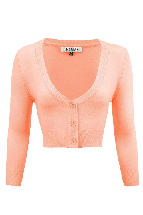 MAK Sweaters Cropped Cardigan With 3/4 Sleeves In Peach