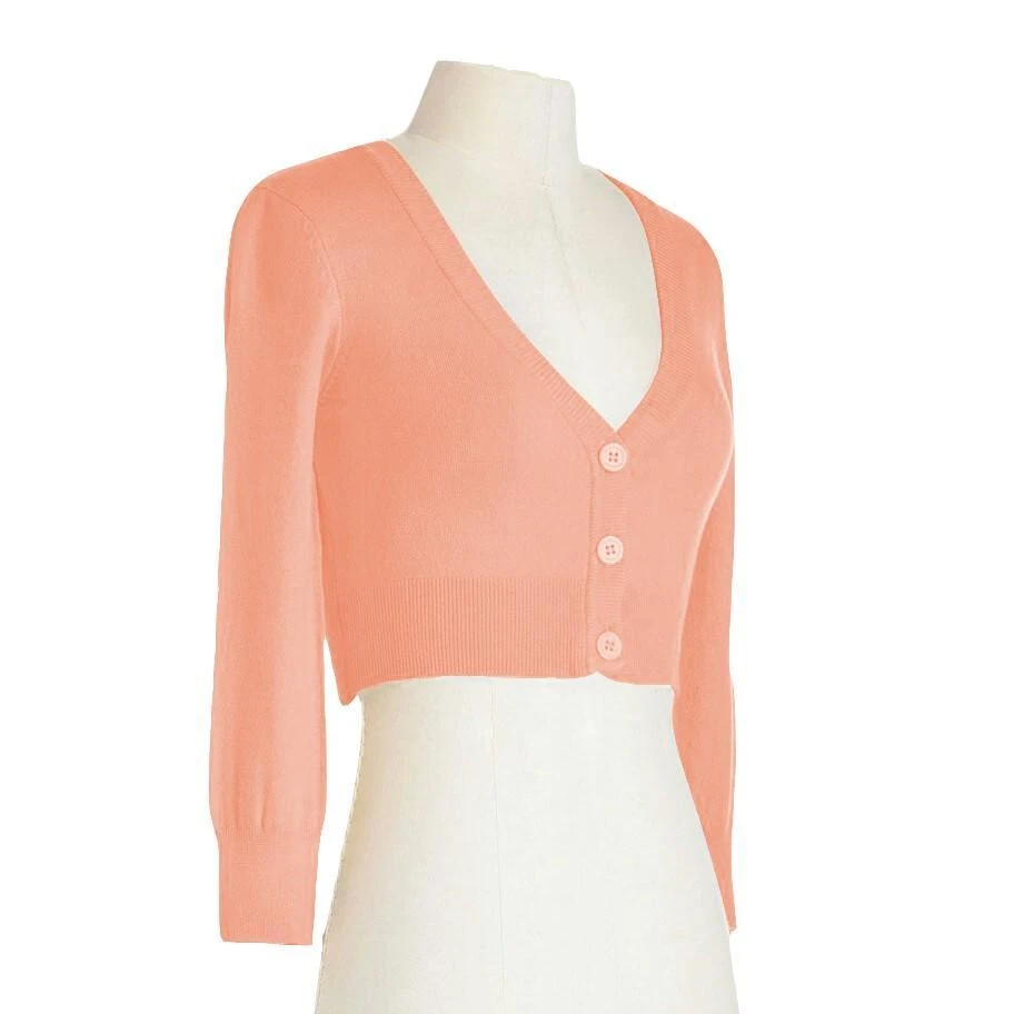 MAK Sweaters Cropped Cardigan With 3/4 Sleeves In Peach - Image 2