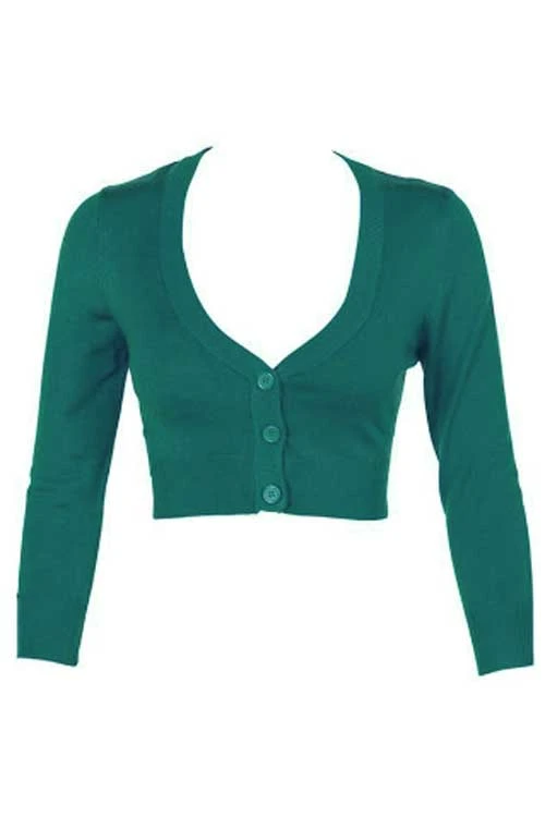 MAK Sweaters Cropped Cardigan With 3/4 Sleeves In Peacock - Image 2
