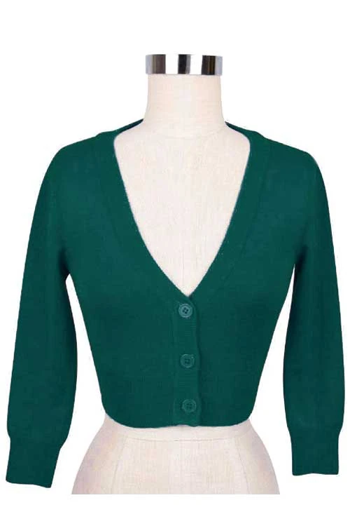 MAK Sweaters Cropped Cardigan With 3/4 Sleeves In Peacock - Image 3