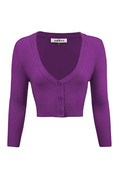 MAK Sweaters Cropped Cardigan With 3/4 Sleeves In Purple - Image 3