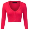 MAK Sweaters Cropped Cardigan With 3/4 Sleeves In Rose Pink