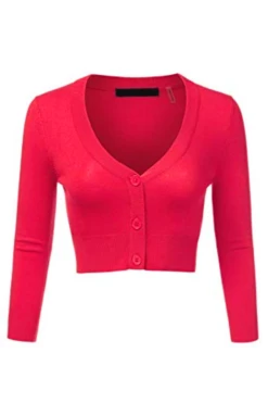 MAK Sweaters Cropped Cardigan With 3/4 Sleeves In Rose Pink