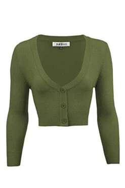 MAK Sweaters Cropped Cardigan With 3/4 Sleeves In Sage