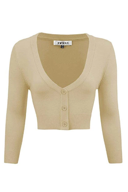 MAK Sweaters Cropped Cardigan With 3/4 Sleeves In Sand/Taupe