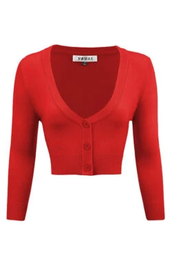 MAK Sweaters Cropped Cardigan With 3/4 Sleeves In Tomato