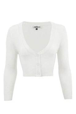 MAK Sweaters Cropped Cardigan With 3/4 Sleeves In White