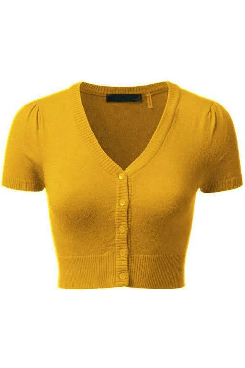 MAK Sweaters Cropped Cardigan With Short Sleeves In Honey Yellow - Image 2