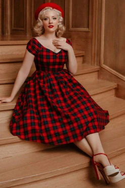 Dolly & Dotty Lily Swing Dress In Red Tartan Christmas