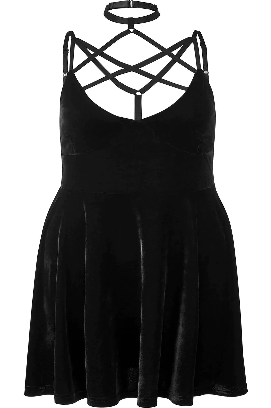 Killstar Magica Dress In Black Velvet With Harness Detailing - Image 8